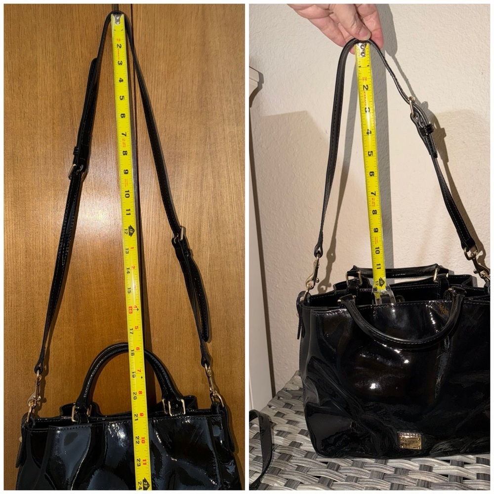 Dooney & Bourke Black Patent Leather Shoulder/Crossbody Satchel with Blue Lining - Picture 9 of 16